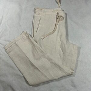 Linen Drawstring Straight Leg Pants 40x32 Tasso Elba Islands Beige Light